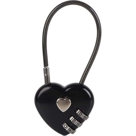 Cadenas à code portable à verrouillage à combinaison à 3 chiffres, cadenas de couple durable en forme de coeur, boîte à bijoux Hall Locker pour bagages de sac à dos(black) (1/4)
