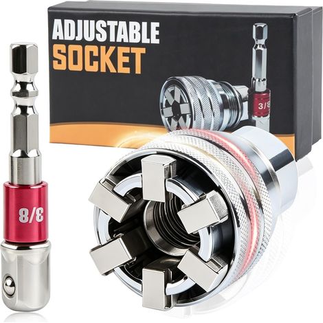 Clé à douille universelle réglable, compatible tailles standard 10 à 19 mm, clé à cliquet métrique 3/8-3/4" (1/5)