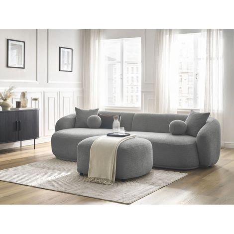 BOBOCHIC - Canapé d'angle fixe ASHLEY avec pouf Angle gauche Gris clair (1/5)