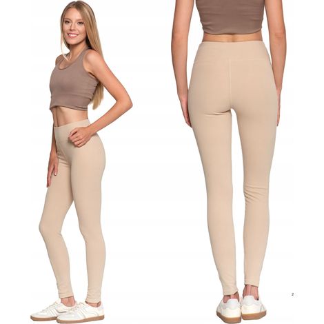 Leggings largos de mujer de talle alto, acanalados, corte deportivo, Moraj L/XL Beige (1/5)