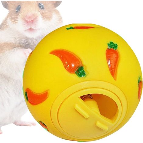 Distributeur de nourriture pour animaux de compagnie - Balle interactive pour lapins et chatons - Alimentation lente - Avec ouvertures réglables - Distributeur de balles - Alimentation lente - Jaune (1/5)