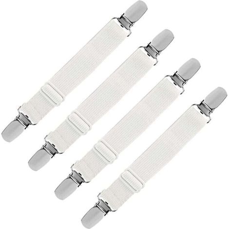 Tendeur Drap Housse Élastique - Fixation Attache Sangle de Maintien Ajustable pour Drap Lit, Canapé, Housse de Repassage - Blanc - Lot de 4 (1/4)