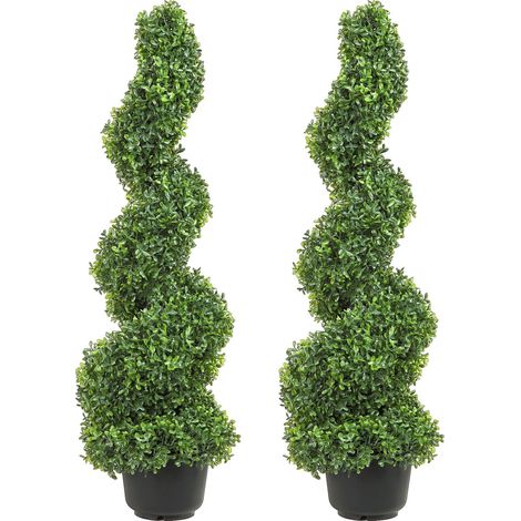 Buis artificiels en pot, 2 pièces, 1 m de haut - Plante verte toute l'année, feuilles remplaçables, déco intérieur/extérieur/jardin (1/5)