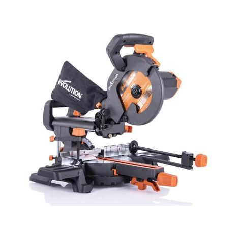 Evolution – Scie à onglet électrique 210mm – Lame TCT multi-matériaux – Profondeur de coupe max 230mm – Vitesse 3750 tr/min – Inclinaison 45°