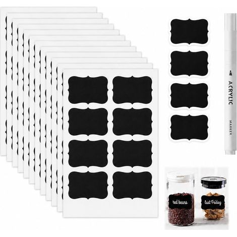 80 Étiquettes Autocollantes pour Bocaux de Cuisine 55x35mm avec 1 Stylo Blanc Autocollant Personnalisé Imperméable pour Pots de Confiture, Épices et Rangement Maison (1/5)
