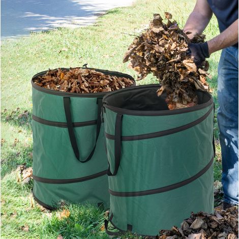 Sacchi da giardino 2 x 160 L verdi autoportanti con coperchio a zip e maniglie (1/5)
