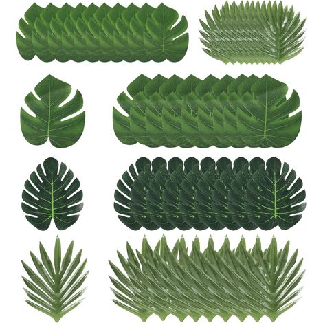 Lot de 50 Feuilles artificielles, Palmier et Monstera, Polyester réaliste, Décoration Jungle, Mariage et Fête hawaïenne (1/5)