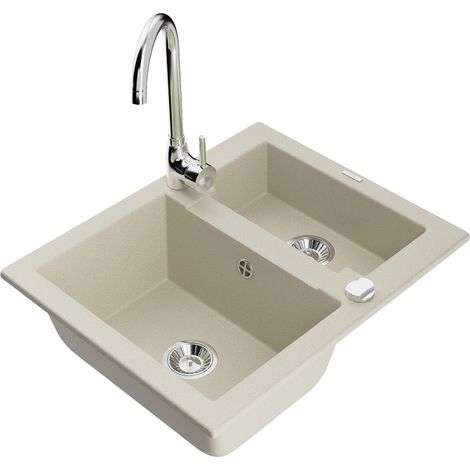 Mexen Carlos 1,5-Becken-Granitspüle mit Mischbatterie Telma, Beige - 6518-69-670200-00 (1/5)
