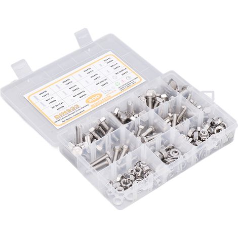 Lot de 200 vis à tête hexagonale, rondelles et écrous en acier inoxydable 304, kit de boulons pour réparation de meubles. (1/5)