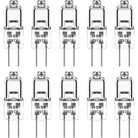 Ampoule Halogene G4, Ampoule G4 12V 10W, blanc chaud 2800K, 150LM, LampeHalogene G4, Lampe à Capsule Transparente, paquet de 10 (1/5)