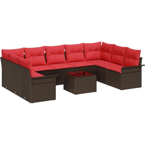 Set Divano da Giardino con cuscino 10 pcs Marrone Poly Rattan vidaXL