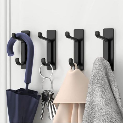 Patère Autocollante - Acier Inoxydable Noir - Charge Max 6 kg - Pour Salle De Bain Couloir Chambre - Lot De 5 (1/5)