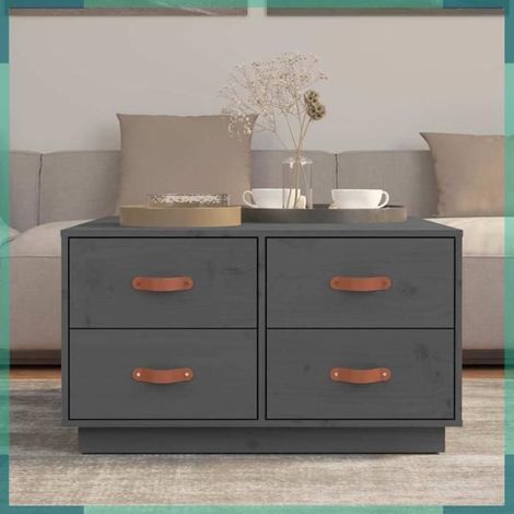 Table basse - 821519 - Gris - Bois de pin massif - Carré 80 x 80 x 45 cm (1/5)