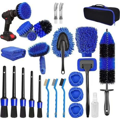 Kit Nettoyage Voiture, 26 Pcs Kit de Brosse Nettoyage Voiture pour l'intérieur et l'extérieur, Kit de Lavage de Voiture Inclure Brosses, Sac de Transport Pratique Inclus (1/5)