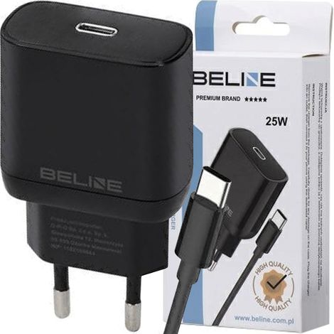 Beline 1x USB-C 25W Ladegerät + USB-C Kabel schwarz / schwarz PD 3.0 BLNCB25C GaN (1/3)