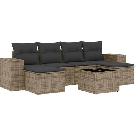 Salon de jardin avec coussins 7 pcs gris résine tressée (1/5)