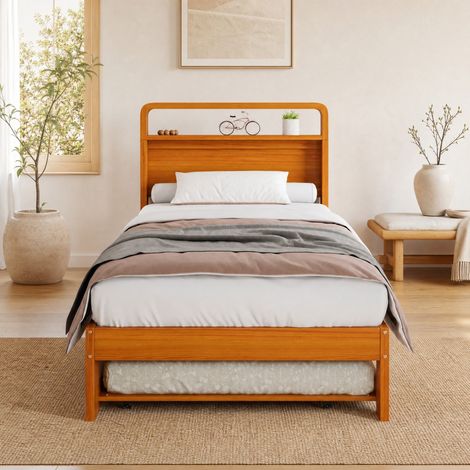 Cama nido de madera 205x95x92 cm, cama extraíble 90x190 cm, montaje a izquierda o derecha, color natural (1/5)