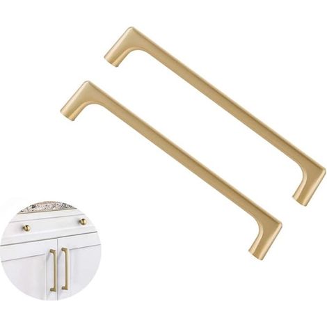 Lot de 2 poignées de meuble - entraxe 160 mm - alliage de zinc - vis incluses - pour portes de placard, tiroirs, commodes - quincaillerie pour meubles de cuisine - 171 x 30 x 7 mm - finition dorée (1/5)