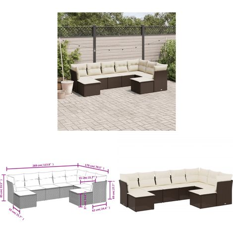 9-tlg. Garten-Sofagarnitur mit Kissen Braun Poly Rattan - Gartenmöbel - Sofa Set - Rattan Möbel - Outdoor Sofa - Lounge Set - Home & Living