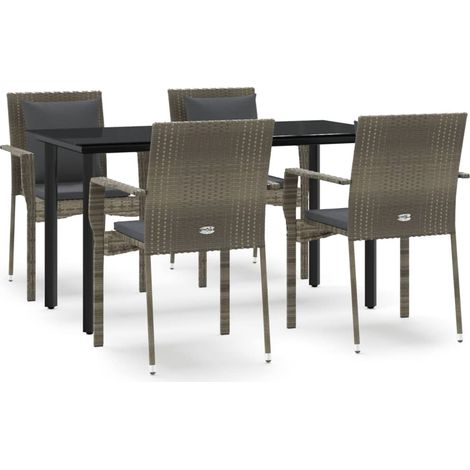 Maison Exclusive - Set da Pranzo Giardino 5pz Nero e Grigio con Cuscini Polyrattan