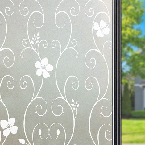 Film Fenetre Anti Regard Adhesif pour Vitre Brise Vue Electrostatique Vitre Film Opaque Vitrage Film décoratif pour fenêtre, Anti-UV 50 x 200 cm, Fleur Blanche