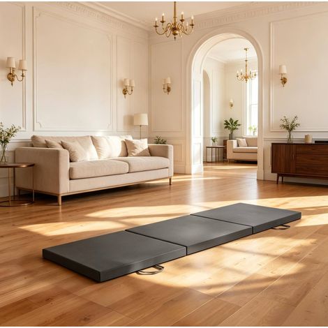Tappetino da ginnastica pieghevole 3 sezioni grigio 180 x 60 x 5 cm con maniglie OKMYHOME (1/5)