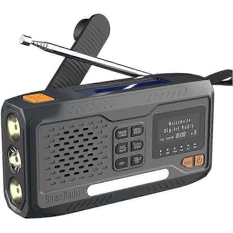 Radio d'urgence solaire à manivelle, 4 modes d'alimentation (FM/Bluetooth), lampe de lecture intégrée, 3,5 QAQ (1/5)
