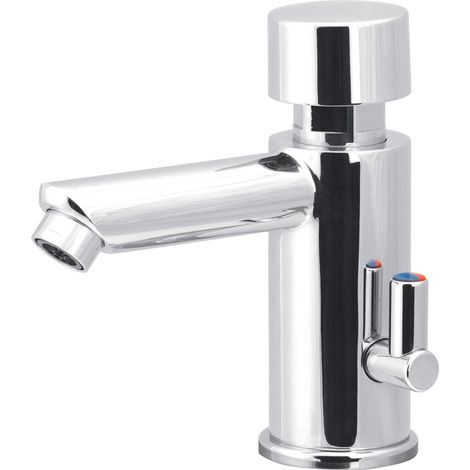 Mitigeur de lavabo en laiton à fermeture automatique et régulation de la température, finition chromée - Prevo