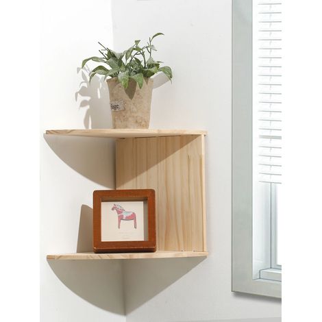 (Étagère d'angle MS6771) Étagère d'angle en PVC imitation bois, étagère de rangement style bohème, décoration murale flottante, style esthétique. (1/5)