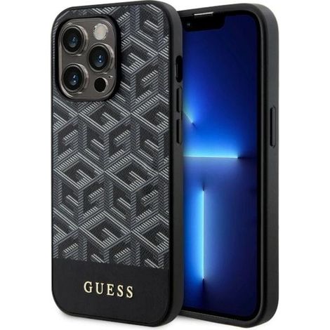 Funda rígida Guess GUHMP14LHGCFSEK para iPhone 14 Pro de 6,1 pulgadas, color negro/negro, con franjas GCube y MagSafe. (1/5)
