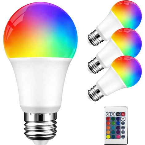 Ampoules LED RVB E27 - Lot de 4 - Plastique et Aluminium - 16 Couleurs et Télécommande - Salon et Chambre - 5W Blanc et Coloré (1/5)