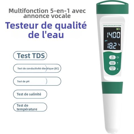 Tester digitale 5 in 1 per la qualità dell'acqua per piscine e idroponica, pH/ORP/TDS/EC/salinità/temperatura con soluzione di calibrazione ORP per acquari, acqua potabile e circolazione. (1/4)