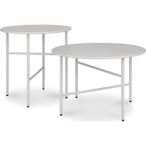 2er Set Beistelltisch Outdoor Ø 44x46cm + Ø 53x36cm, Hellgrau