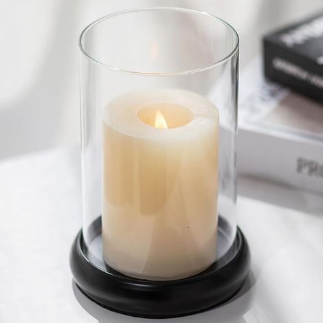 Bougeoir pour bougies pilier – Photophore moderne en verre transparent avec support métallique noir, idéal salon, déco table & cadeaux (1 pièce) (1/4)