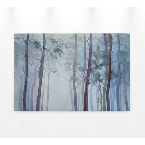 Tableau pour chambre aquarelle forêt | Tableau sur toile couloir & salon | Tableau forêt aquarelle bleu & vert pour entrée 0,9 x 0,6 m (1/5)