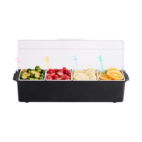 Servidor de Condimentos Refrigerado, con 4 Compartimentos, Tapa para Guarniciones Refrigeradas, para Servir Ensaladas, Frutas, Suministros para el Hogar y Restaurantes, 503 x 165 x 117 mm (1/5)