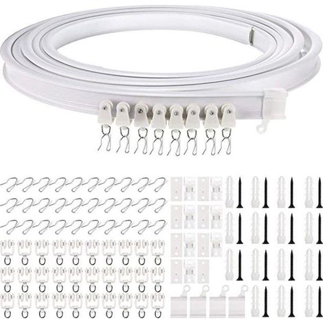 Tringle à rideau flexible de 5 m pour plafond et baie vitrée - Tringle à rideau pour cloisons，Pliable，Blanc (1/5)