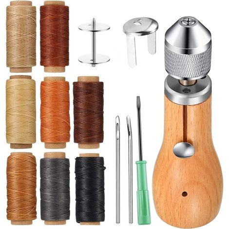 Kit de Couture pour Cuir, Polyvalent Aiguille Cuir Avec 8 faisceaux de fils, Ensemble d'outils de Couture à la Main,avec Fil Ciré, pour Coudre du Cuir et de la Toile (1/5)