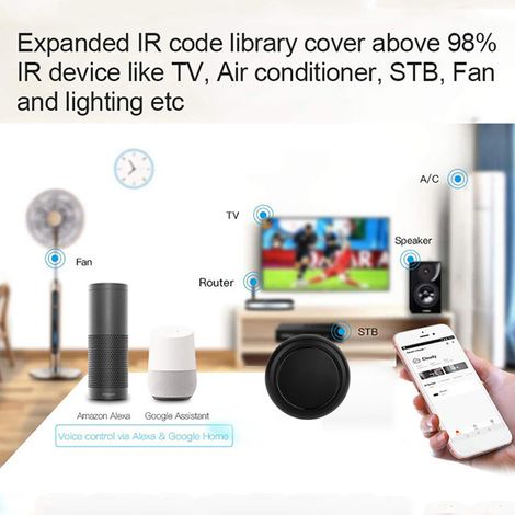 Télécommande universelle WiFi IR intelligente pour maison connectée, émetteur infrarouge compatible Alexa et Assistant, contrôle par application pour ventilateur, climatiseur, TV et lecteur DVD