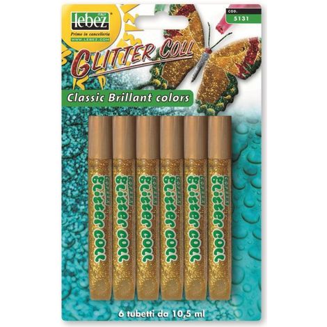 Lebez Colla Glitter Oro Fluorescente Gel - Set 6 Tubetti da 10,5 ml ciascuno
