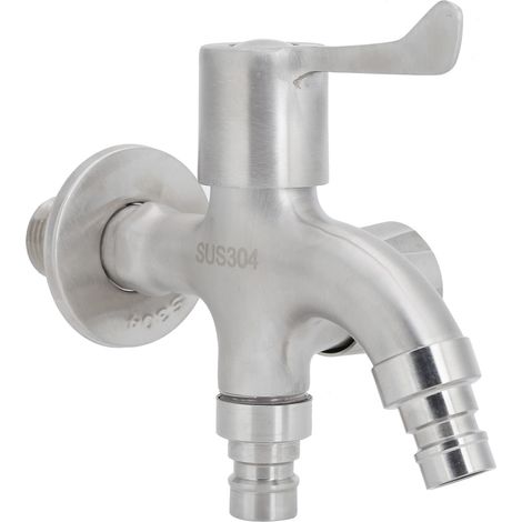 Robinet d'eau à double sortie, filetage mâle G1/2, en acier inoxydable, pour jardins et machines à laver (1/5)