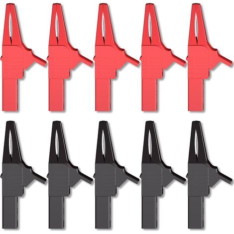 Packung mit 10 robusten, vollisolierten SRES-Krokodilklemmen mit 4-mm-Bananensteckern für elektrische Prüfungen von Autobatterien, rot + schwarz (1/5)