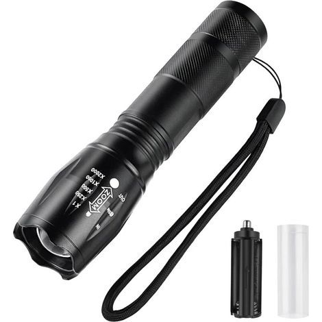 Torcia LED ultra potente, torcia tattica impermeabile, torcia LED zoomabile, 5 modalità, torcia a batteria per campeggio, attività all'aperto, emergenze, escursionismo [Classe di energia (1/5)