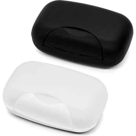 Porte-savon de voyage, plastique étanche, solide pour salle de bain (noir et transparent, lot de 2) (1/5)
