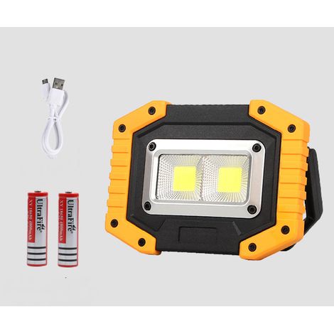 Lámpara de trabajo LED recargable de 10 W con 2 puertos USB para exteriores, equipada con 4 baterías 18650. (1/4)