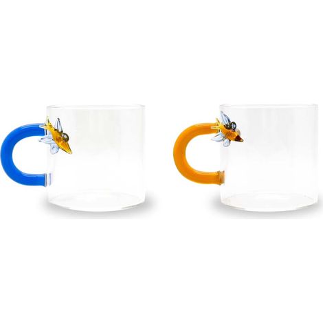 WD LifeStyle Set 2 Tazzine Caffè Vetro Borosilicato 130 Ml Decoro Farfalla
