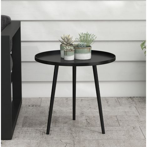Table de jardin en acier noir ronde avec rebord de protection, résistante aux intempéries (1/5)