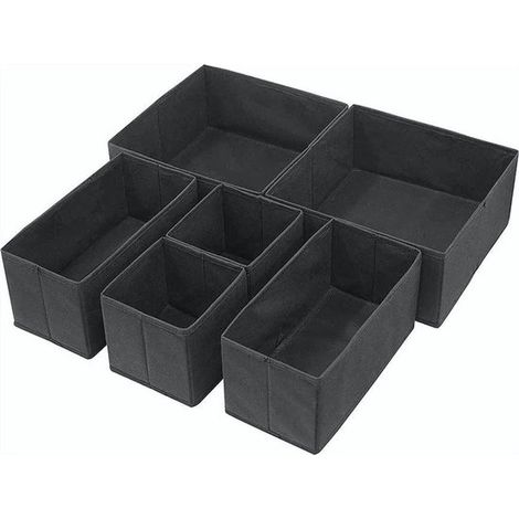 Organisateur de tiroir - Noir - Lot de 6 - Boîte de rangement multifonctionnelle - Conteneur de rangement - Panier de rangement - Séparateur de tiroir - Boîte de rangement - Organisateur de placard -  (1/3)