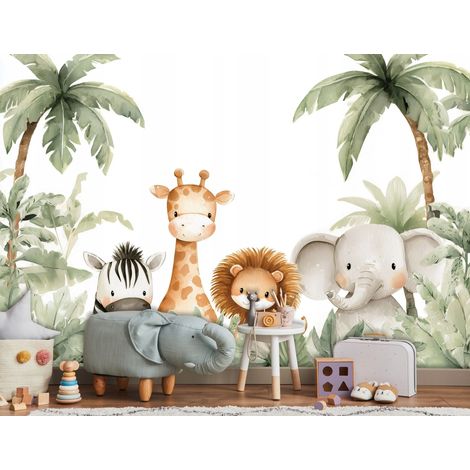 Fototapete Dschungel Tiere Palmen, für Kinderzimmer, 150 x 105 cm – Komplettset inkl. Kleister & Anleitung (1/5)