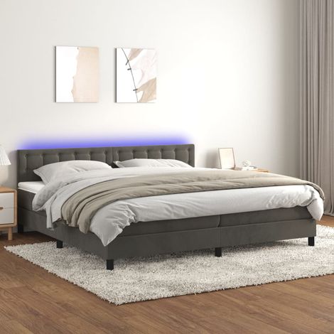 Lit Adulte - Sommier tapissier matelas et LED - Ensemble de lit tapissier - Chambre Intérieur - Gris foncé 200x200 cm Velours XJDT133986 (1/5)